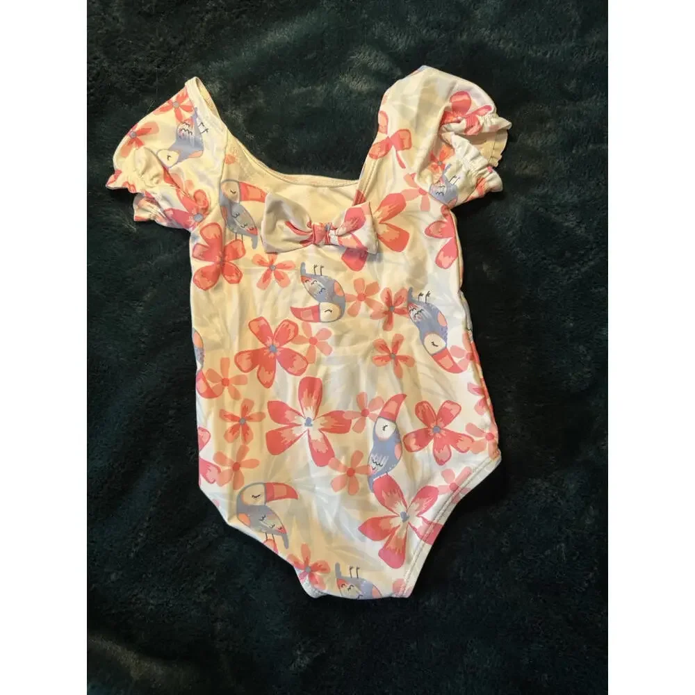 Infant girl Swimsuit Carters One Piece with snap closures & bow on back 9 Months
